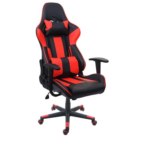 Chaise de bureau Mendler HWC-F84, chaise de bureau, chaise de jeu, chaise de direction, chaise pivotante, simili cuir, noir/rouge, 70543