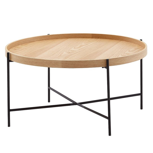 Wohnling table basse 78x78x40 cm table de canapé bois / métal table de salon chêne, table de chambre design moderne ronde, table basse en bois, WL6.493