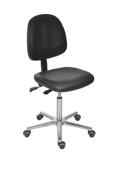 Chaise de travail Lotz ESD, DIN EN 61340-5-1, siège/dossier similicuir, grand, hauteur d'assise 510 - 700 mm, piètement en aluminium, roulettes, 6644.17a