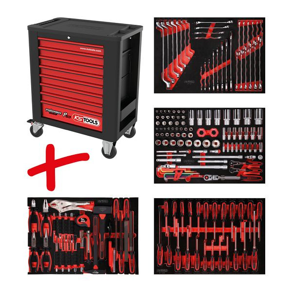 KS Tools PERFORMANCEplus set de dessertes d'atelier P15, avec 180 outils et 4 tiroirs, 815.4180