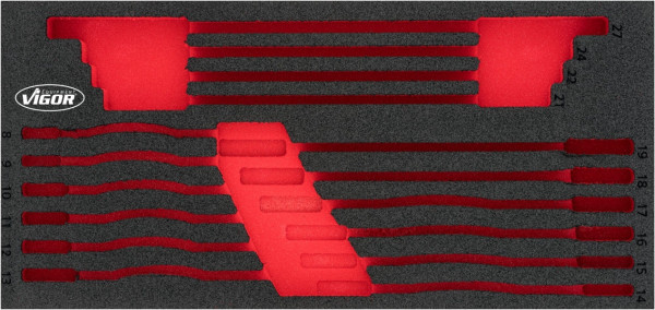 Inserts en mousse souple bi-composant VIGOR, dimensions insert / taille tiroir : S (188 x 393 x 35 mm), utilisation : V4987, V4987-L