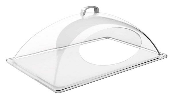 Hotte coupole APS GN, 54 x 33 cm, hauteur : 20 cm, hotte en SAN, poignée en zinc moulé sous pression, adaptée pour GN 1/1, avec découpe frontale, 11027