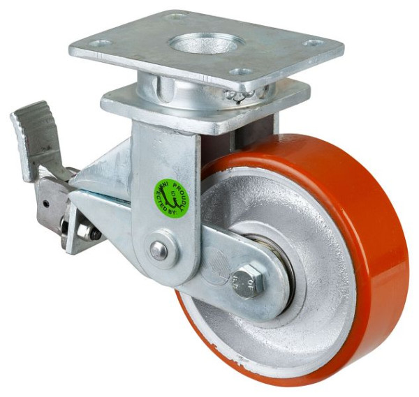 Roulettes BS Roulettes fortes charges suspendues, largeur 50 mm, Ø150 mm, jusqu'à 600 kg, bande de roulement polyuréthane coulé 95 Shore A, corps de roue coulée, roulements à billes, T100.C10.150