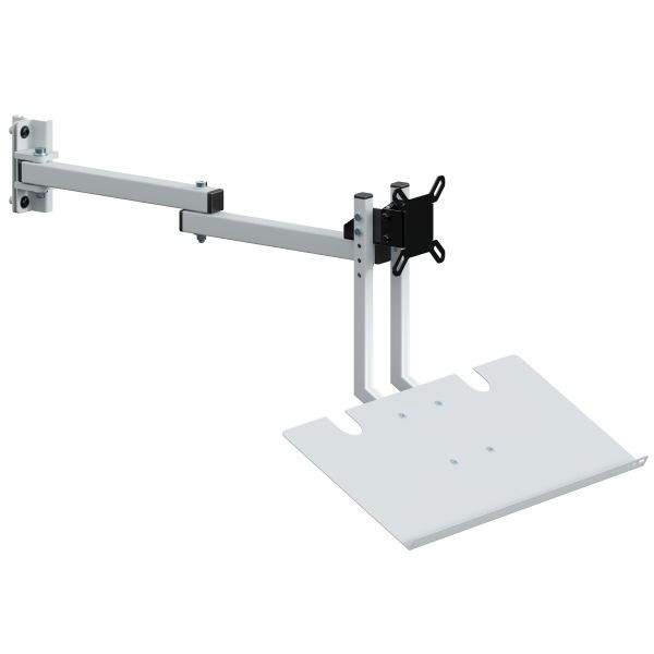 SOFAME bras pivotant avec tablette clavier pour écrans 15-27 pouces, en deux parties long L 290 mm, gris clair RAL 7035, W010080317GC