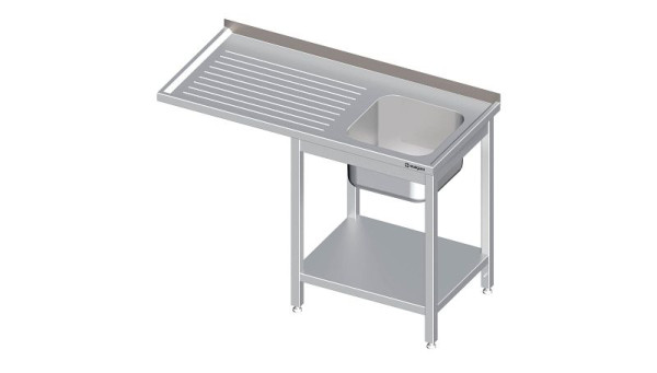 Meuble évier Stalgast avec base et surplomb, 1300x600x900 mm, avec une cuve à gauche, avec dosseret, soudé, VST13604LA