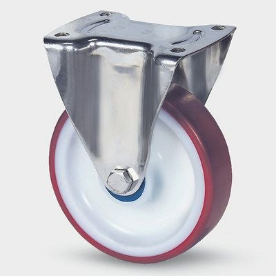 Roulette fixe TENTE-ROLLEN, roue Ø 160 mm, capacité de charge 350 kg, hauteur 200 mm, D 42 Shore, 8478UAD160P63 rouge