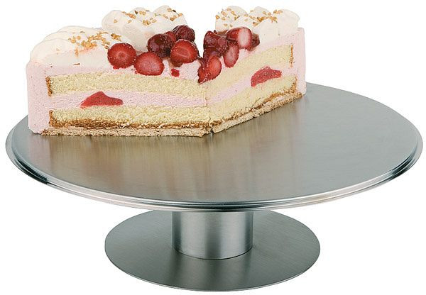 Assiette de service / assiette à gâteau APS, Ø 30,5 cm, hauteur : 9 cm, acier inoxydable, poli mat, caoutchouc mousse respectueux des meubles, dessous rotatif, 00463