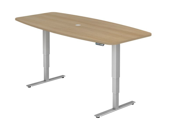 Table de conférence Hammerbacher avec interrupteur mémoire, chêne, en forme de tonneau, avec 1 sortie de câble 8 cm, VXDSM22/E/S