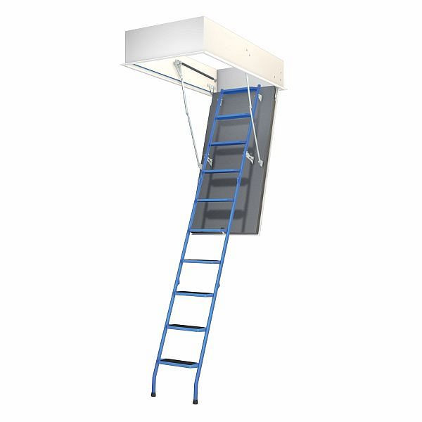 Escalier mansardé Wellhöfer bleu acier avec protection thermique WS3D, ouverture au plafond 110 x 60 cm, hauteur libre 237 - 246 cm, 251000121