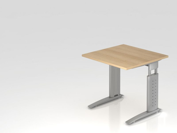 Bureau Hammerbacher pied C 80x80cm chêne/argent, hauteur de travail 68-86 cm réglable, VUS08/E/S
