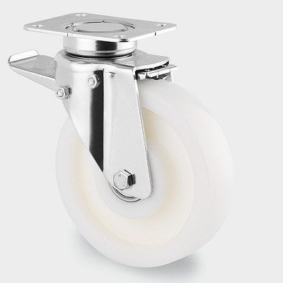 Roulette pivotante TENTE-ROLLEN avec frein, roue Ø 125 mm, hauteur 178 mm, D 75 Shore, avec frein total principal, 3642TOP125P63