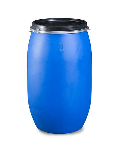 Fût à couvercle en plastique DENIOS avec vanne de dégazage, 220 litres, 266-139