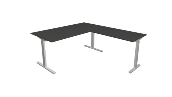 Poste de travail angulaire Kerkmann Form 2, bureau L 1600 x P 800 x H 700-820 mm, table d'extension 1000 x 600 x 700-820 mm, anthracite, 11023013