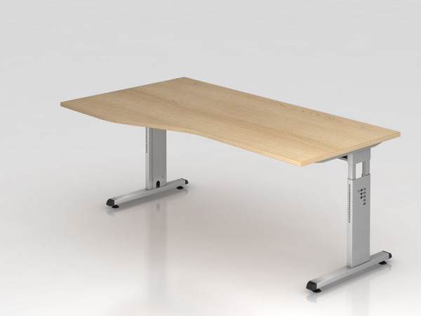 Bureau Hammerbacher pied C 180x100/80cm chêne/argent, hauteur de travail 65-85 cm, VOS18/E/S