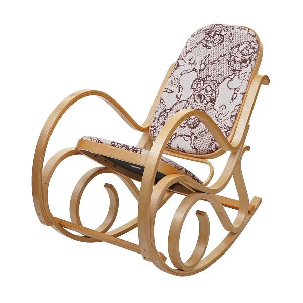 Chaise à bascule Mendler M41, chaise à bascule, chaise TV, bois massif, aspect chêne, tissu/textile jacquard marron, 75340