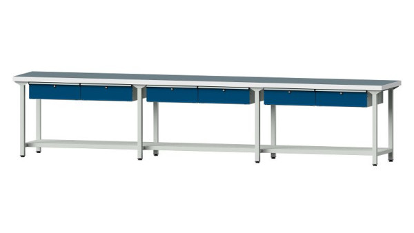 Bancs de travail ANKE table de travail, modèle 105, 4050 x 700 x 850 mm, RAL 7035/5010, UBP 50 mm, 400.526