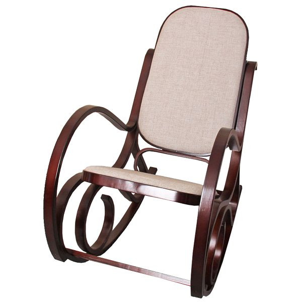 Chaise à bascule Mendler M41, chaise à bascule, chaise TV, bois massif, aspect noyer, tissu/textile beige, 12257