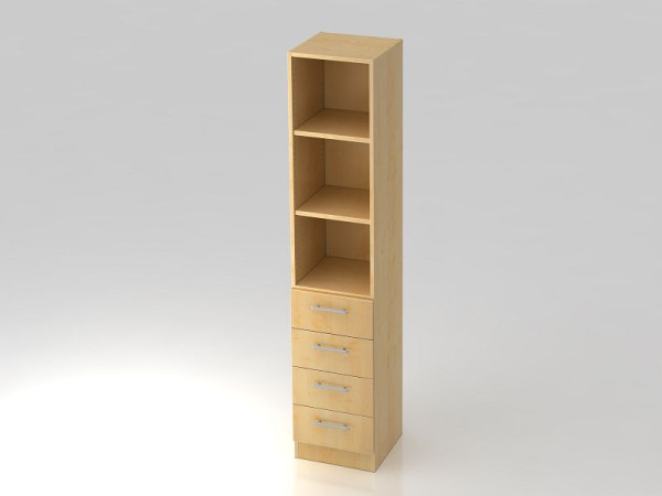 Armoire à tiroirs Hammerbacher 5OH, 4 tiroirs, panneau de base, poignée de garde-corps érable/érable, 40,6x42x200,4 cm (LxPxH), V7600/3/3/RE