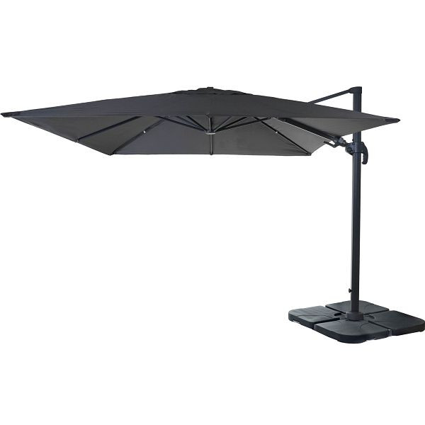 Mendler gastronomy parapluie feu tricolore HWC-A96, 3x3m (Ø4,24m) pivotant, polyester aluminium/acier 23kg, anthracite avec support, 158542+31831