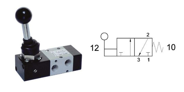 temporisateur VHO-S9 311RF-1/2, vanne manuelle 3/2 avec ressort de rappel, normalement fermé / normalement ouvert, raccordement : 1/2", PA16405