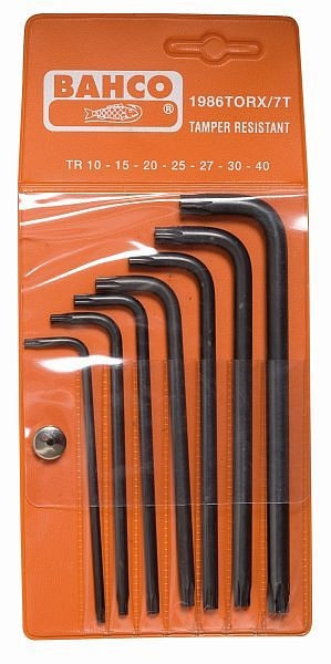 Jeu de tournevis coudés Bahco, 8 pièces, Torx avec goupille (TR), long, 1986TORX/7T