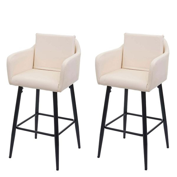 Mendler ensemble de 2 tabourets de bar HWC-H93, tabouret de bar tabouret de comptoir, repose-pieds en métal, simili cuir beige crème, 74754