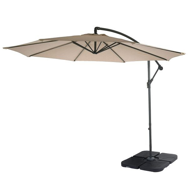 Mendler Acerra parapluie feu tricolore, ombrelle, Ø 3m inclinable, polyester/acier 11kg, beige sable avec pied, 46814+31831