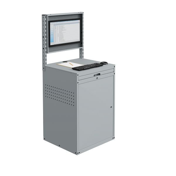 Armoire informatique SOFAME MODULINFO L695 x P 660 x H 1005 avec caisson moniteur inclinable, gris clair RAL 7035, W040010027GCGC