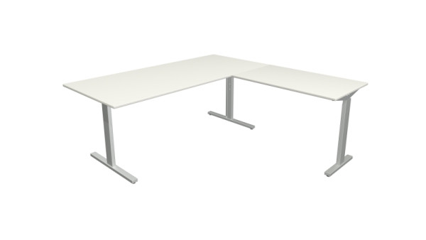 Kerkmann poste de travail angulaire Form 2, bureau L 1800 x P 800 x H 700-820 mm, table d'extension 1000 x 600 x 700-820 mm, blanc, 11023110