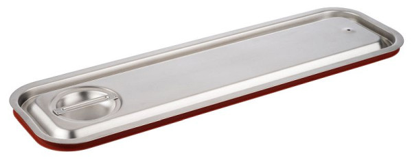 Couvercle enfichable de transport APS GN 2/4, 53 x 16,2 cm, en acier inoxydable, avec joint en silicone rouge, pour la protection contre les chutes, 80028