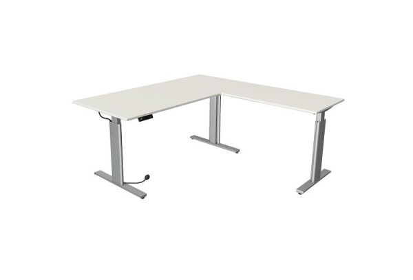 Table assis/debout Kerkmann Move 3 argent L 2000 x P 1000 mm avec élément complémentaire 1000 x 600 mm, blanc, 10234010