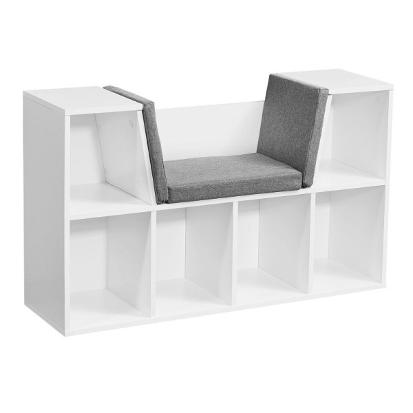 Wohnling Design étagère avec assise 101,5 x 61,5 x 30 cm blanc mat, avec housse de siège gris & avec 6 compartiments, WL6.068