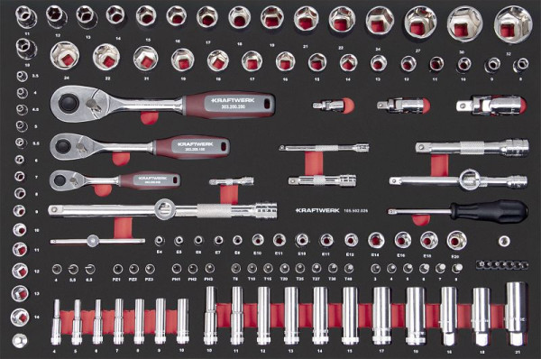 Kraftwerk PRO LINE EVA douille à douille 1/4"+3/8"+1/2" 60x40 125 pièces, 105.502.026
