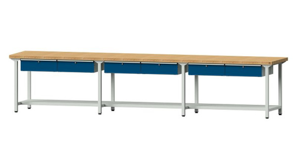 Bancs de travail ANKE table de travail, modèle 205, 4050 x 800 x 850 mm, RAL 7035/5010, BMP 50 mm, 401.550