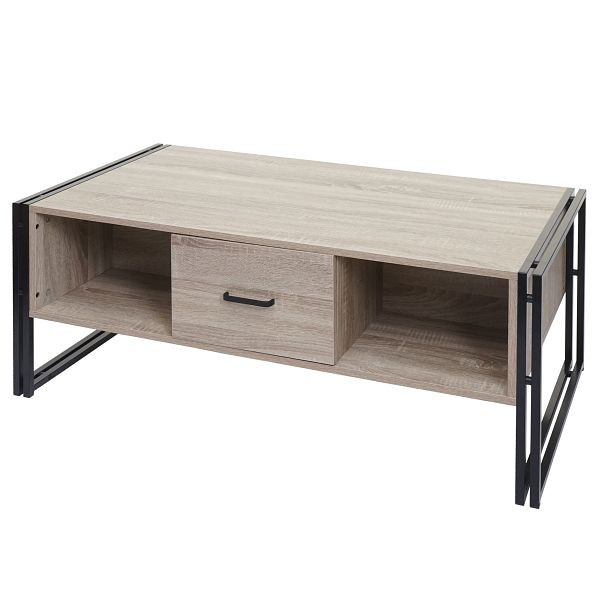 Table basse Mendler HWC-A27b, table d'appoint, table de salon, structure 3D, 45x150x60cm, métal, aspect chêne, 86237