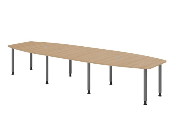 Table de conférence Hammerbacher KT40C, 400 x 130 cm, plateau : chêne, épaisseur 25 mm, structure à huit pieds graphite, tube rond 6 cm, hauteur de travail 72-74 cm, VKT40C/E/G