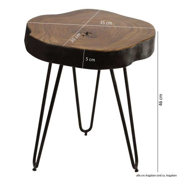 Wohnling table d'appoint en bois massif de Sesham BAGLI 35 x 35 cm bord d'arbre en bois véritable massif, WL1.548