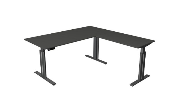 Table assise/debout Kerkmann L 1800 x P 800 mm, avec élément complémentaire 1000 x 600 mm, réglable en hauteur électriquement de 720-1200 mm, fonction mémoire, anthracite, 10325013