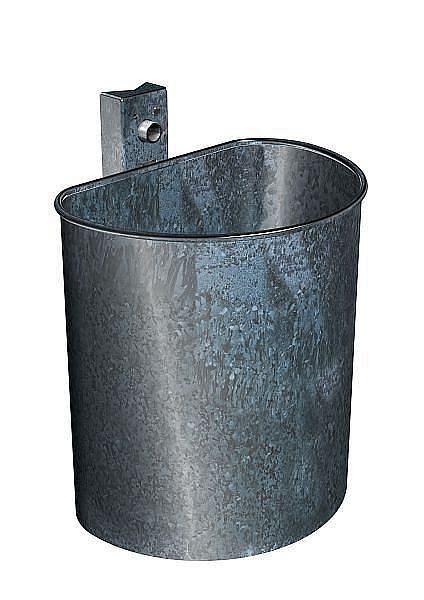 Conteneur à déchets Renner demi-rond environ 20 L, non perforé, pour montage mural et sur poteau, galvanisé à chaud, 7057-03FV
