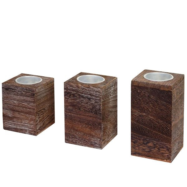 Mendler Lot de 3 porte-bougies chauffe-plat S+M+L HWC-C58, support pour bougies chauffe-plat, look shabby vintage, marron, 46720