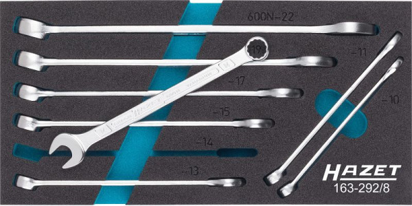 Jeu de clés polygonales Hazet, profil de traction à double six pans extérieur, 10 - 22, nombre d'outils : 8, 163-292/8