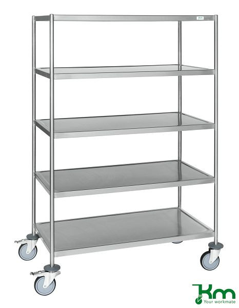 Chariot en acier inoxydable Kongamek avec 5 étagères et sans poignées C3, 18/8, 1075x575x1650 mm, KM60369MRU