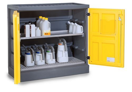 Armoire climatique DENIOS PolyStore, plastique, L 120 cm, 1 bac de récupération, 1 grille, type PS 1211.1.1