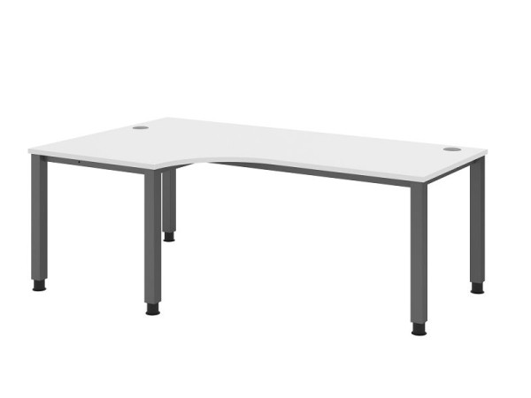 Bureau Hammerbacher QS82, 200 x 120 cm, plateau : blanc, épaisseur 25 mm, forme d'angle 90°, structure à 4 pieds en graphite, hauteur de travail 68-83,5 cm, VQS82/W/G