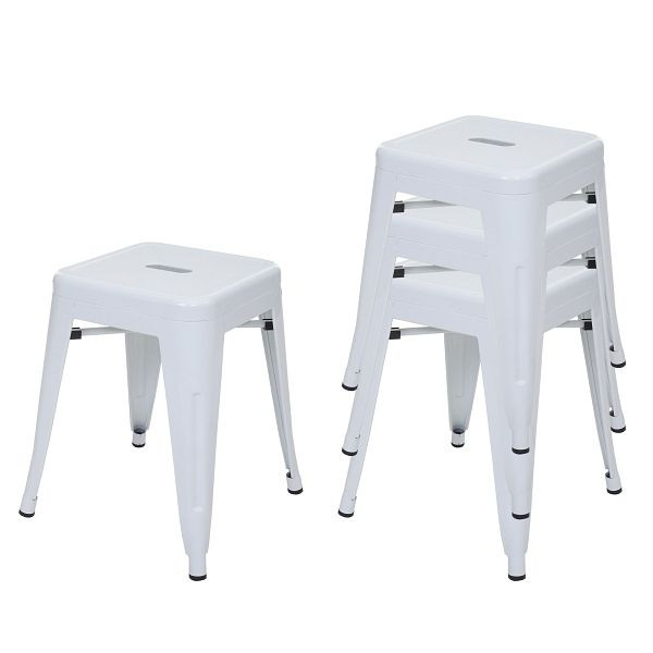 Mendler Lot de 4 tabourets HWC-A73, tabourets en métal, design industriel en métal, empilables, blanc, 70788