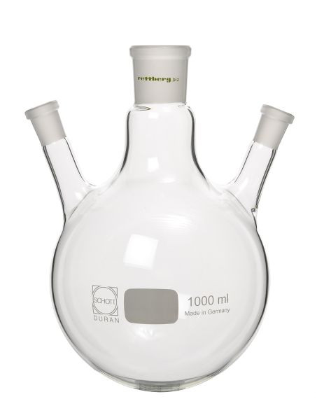 Ballon Rettberg 3 cols, 500 ml, col moyen NS 29/32, 2x col latéral NS 29/32 (oblique 20°), verre borosilicaté 3.3, 134027244