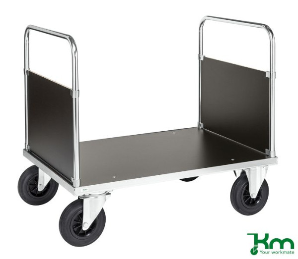 Chariot plate-forme Kongamek, cloison transversale, 2 roulettes fixes et 2 roulettes pivotantes en caoutchouc plein, 1000 x 700 x 900 mm, Série 500, KM533-2
