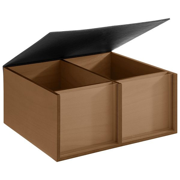 APS Buffet Box -TOAST BOX-, 36 x 33,5 x 17,5 cm, bois de chêne, couvercle en simili cuir, divisé en 2 compartiments 28 x 16,5 x 16 cm, avec fenêtre en acrylique, 11714