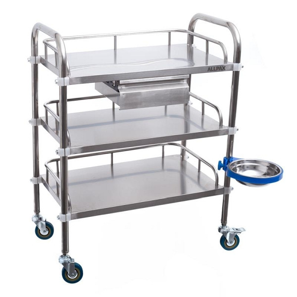 Chariot de laboratoire ALLPAX avec 3 étagères et tiroir 60 x 40 x 86 cm, 10022451