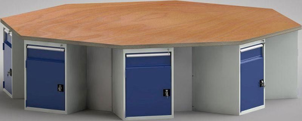 Etabli standard KLW de forme octogonale (version ERGO) avec plateau multiplex en hêtre de forme octogonale 3259 x 3259 x 40 mm L x l x P, WS670E-1350M40-E8012